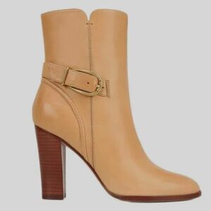 Veronica Beard Boots Tan Leather Heeled Ankle with Buckle - Size 9.5 New